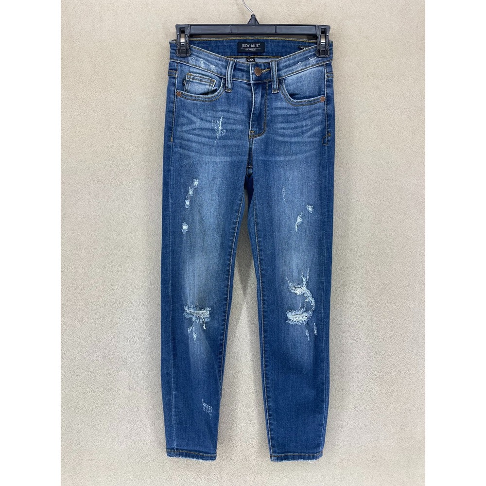 Judy Blue Distressed Relaxed Fit Blue Denim Jeans Women Size 1/25